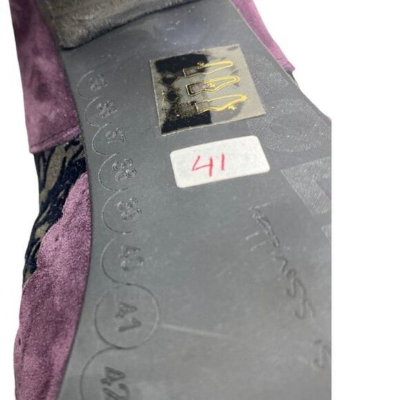 GOLD BUTTON Women's Purple Eggplant Moka Floral Retro Side Zip Booties EU 41 - Picture 10 of 13